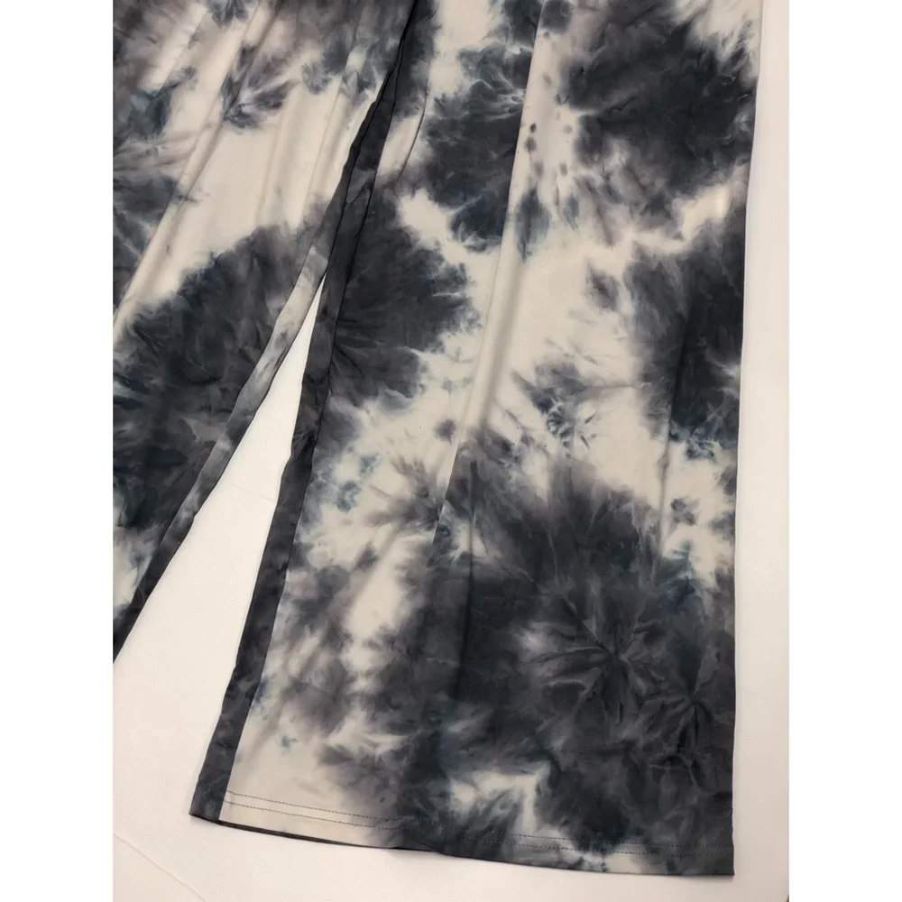 Wide Leg Pants Womens Size S Casual Pants Stretch tie dye Gray White NWT beach - Picture 11 of 12